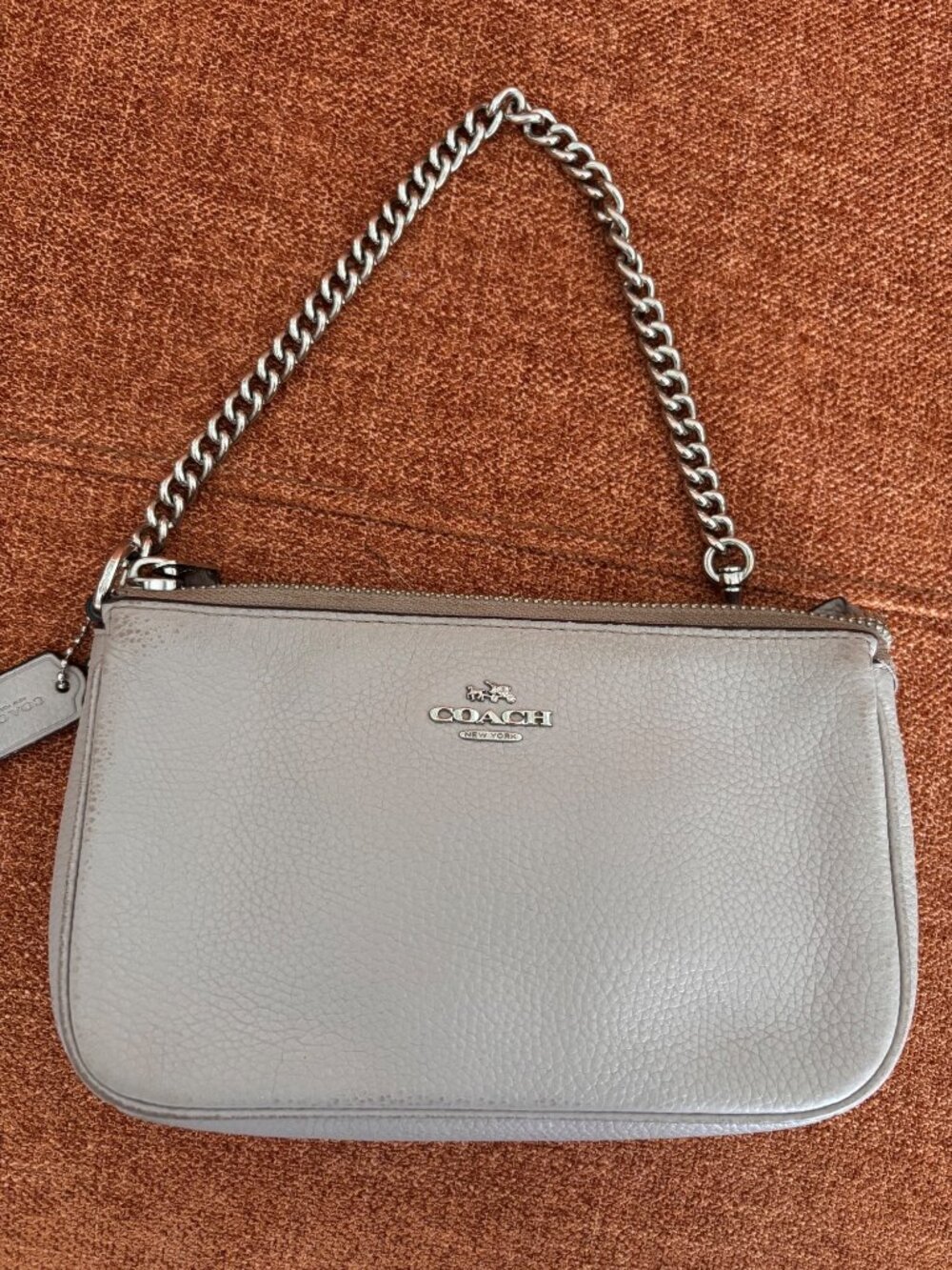 COACH Nolita Wristlet Bag Pebbled Leather Chain Clutch Neutral Nude - Picture 10 of 12
